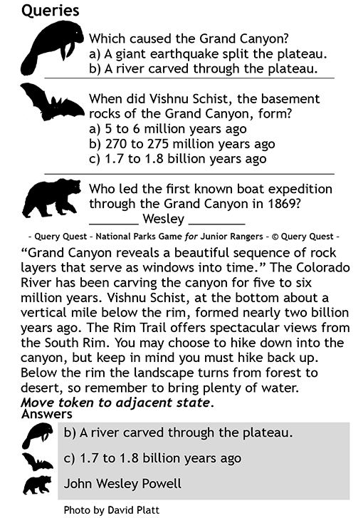 Answers to Grand Canyon card